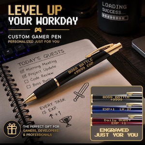 Custom Gamer Engraved Pen Brass Ballpoint Pen with Gripper | Personalized Desk Accessory