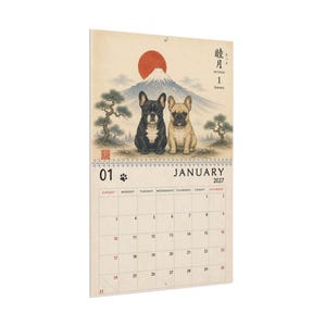 2027 French Bulldog Wall Calendar, Frenchie Calendar, Japanese Art Dog Calendar, Vintage Ukiyo-e Inspired Decor, Dog Lover Gift image 18