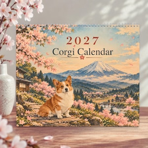 2027 Corgi Wall Calendar, Japanese Seasons, Vintage Japanese Art, Pembroke Welsh Corgi Gift, Dog Lover Calendar