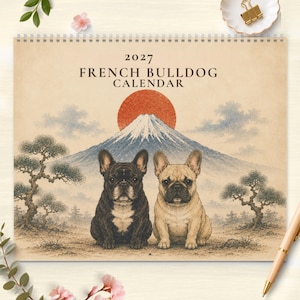 2027 French Bulldog Wall Calendar, Frenchie Calendar, Japanese Art Dog Calendar, Vintage Ukiyo-e Inspired Decor, Dog Lover Gift image 14