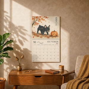 2027 French Bulldog Wall Calendar, Frenchie Calendar, Japanese Art Dog Calendar, Vintage Ukiyo-e Inspired Decor, Dog Lover Gift image 3