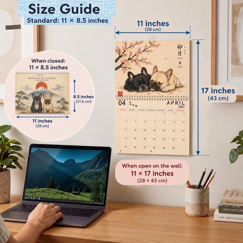 2027 French Bulldog Wall Calendar, Frenchie Calendar, Japanese Art Dog Calendar, Vintage Ukiyo-e Inspired Decor, Dog Lover Gift image 6
