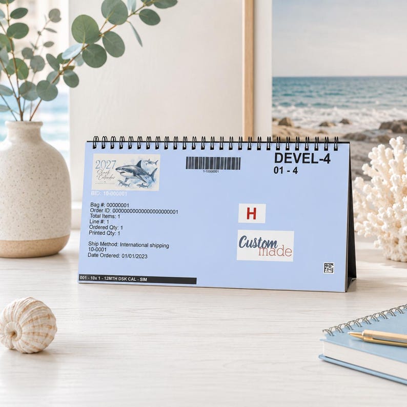 2027 Shark Desktop Calendar, Watercolor Ocean Desk Calendar, Marine Life Calendar, Shark Lover Gift, Coastal Office Decor image 9