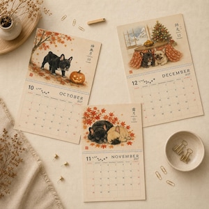 2027 French Bulldog Wall Calendar, Frenchie Calendar, Japanese Art Dog Calendar, Vintage Ukiyo-e Inspired Decor, Dog Lover Gift image 13