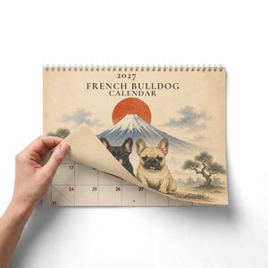 2027 French Bulldog Wall Calendar, Frenchie Calendar, Japanese Art Dog Calendar, Vintage Ukiyo-e Inspired Decor, Dog Lover Gift image 15