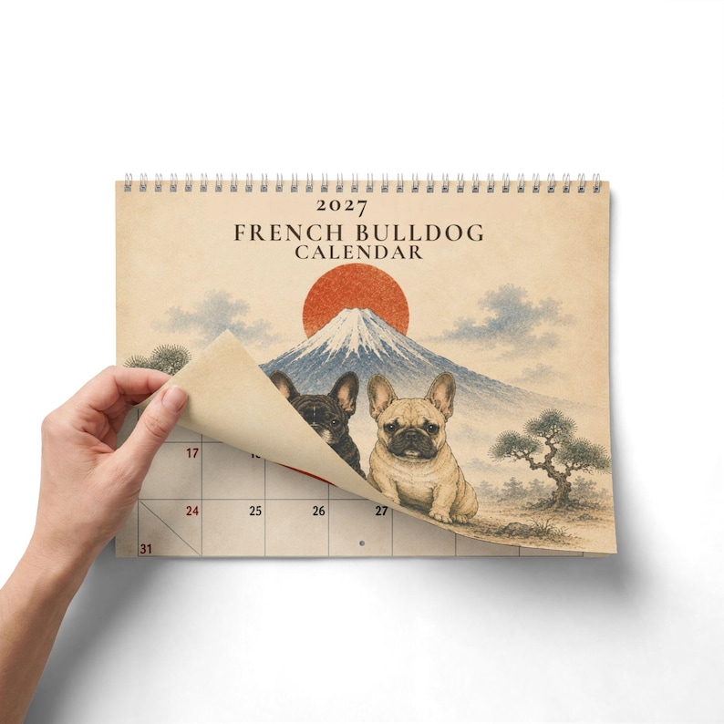 2027 French Bulldog Wall Calendar, Frenchie Calendar, Japanese Art Dog Calendar, Vintage Ukiyo-e Inspired Decor, Dog Lover Gift image 15