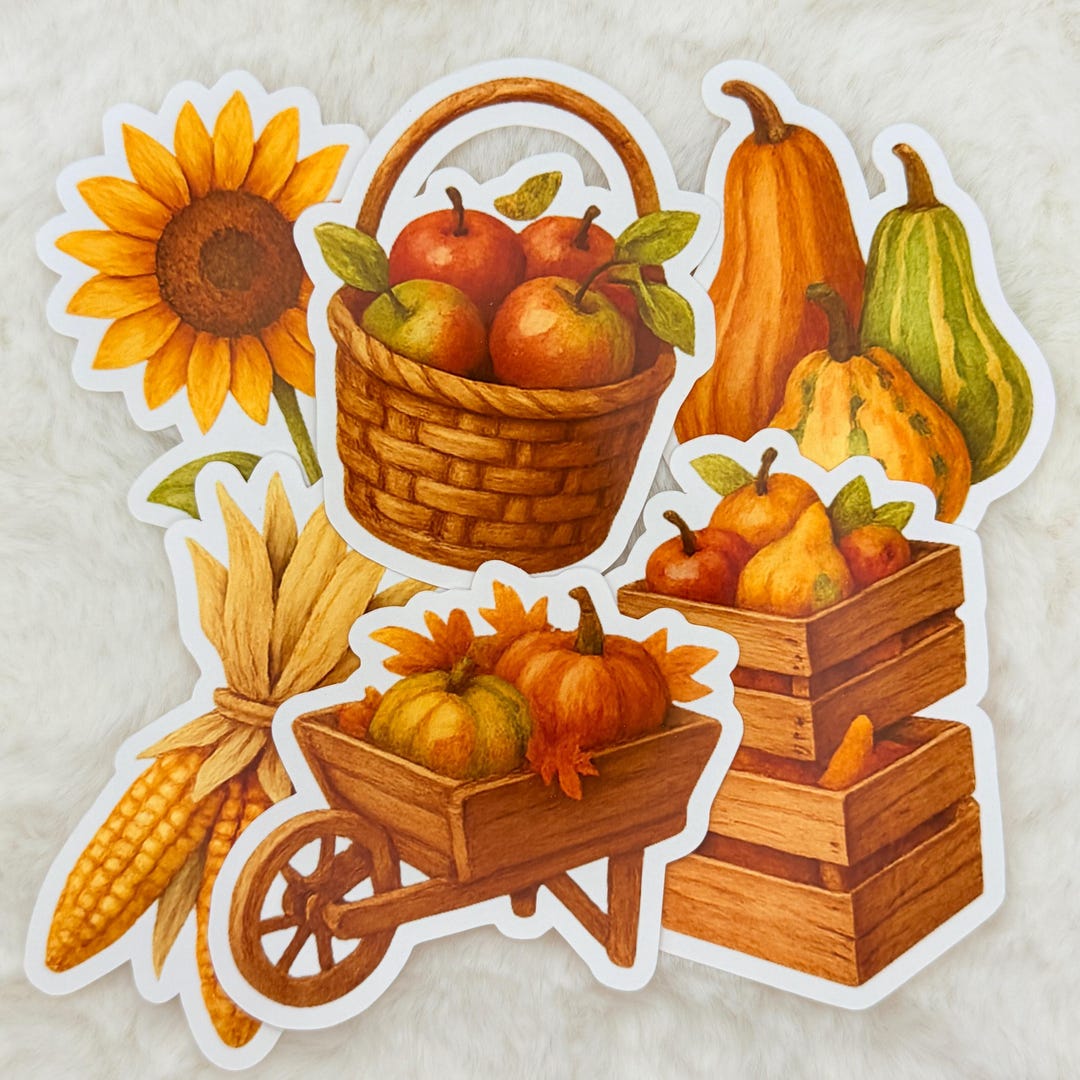 Fall Harvest Sticker Pack – Autumn Watercolor Gourds, Apples, Pumpkins ...