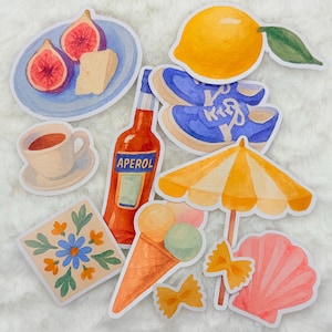 Mediterranean Summer Sticker Pack: Glossy Watercolor Travel Stickers