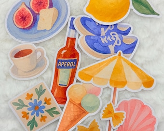 Mediterranean Summer Sticker Pack: Glossy Watercolor Travel Stickers