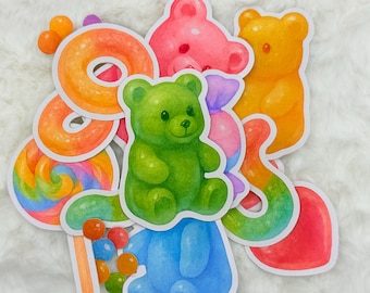 Candyland Gummy Sticker Pack: Glansiga akvarell Candycore-klistermärken