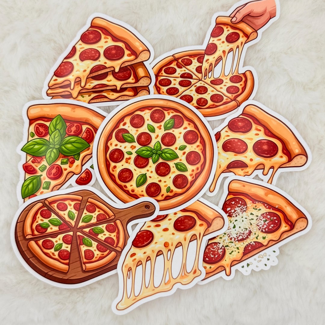 Pizzaa Sticker Pizza Sticker Pack, Pepperoni Pizza Stickers Italian Food Slice Theme ...