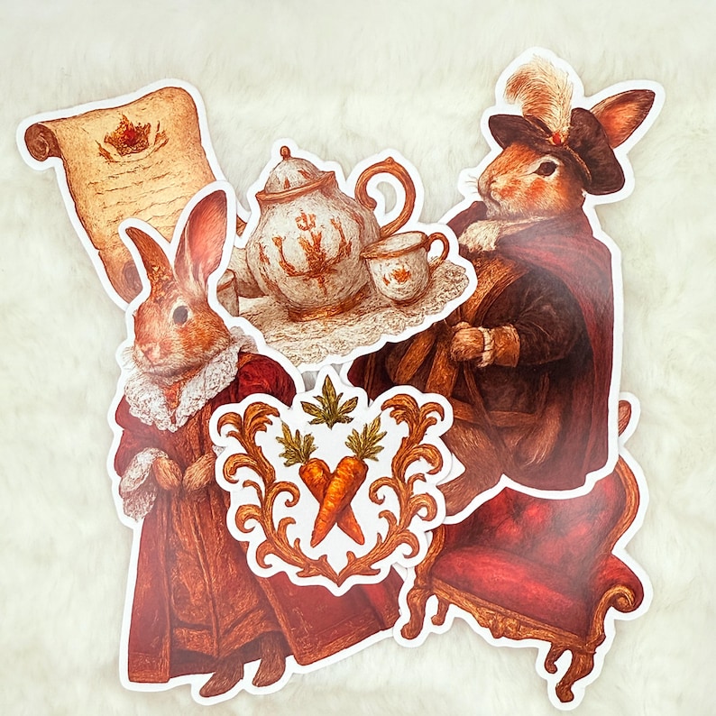 Sticker Rabbit Making House Royal Rabbits Sticker Pack – Vintage Bunny Tea Party, Aristocratic ...