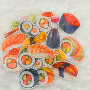 Watercolor Sushi Sticker Pack – Cute Japanese Food Stickers for Journals, Planners, Scrapbooks & Gifts