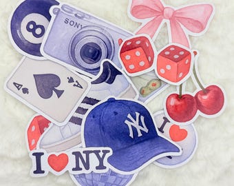 New York Aesthetic Sticker Pack – Glossy City Vibes, Sneakers, Dice & Martini Stickers
