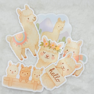 Cute Alpaca Sticker Pack – Pastel Watercolor Vinyl Stickers with Llamas and Cactus – Waterproof & Laminated – Kawaii Animal Decals