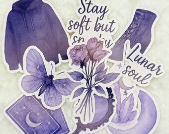 Glossy Moon Sticker Pack: Gothic Watercolor Stickers for Journals