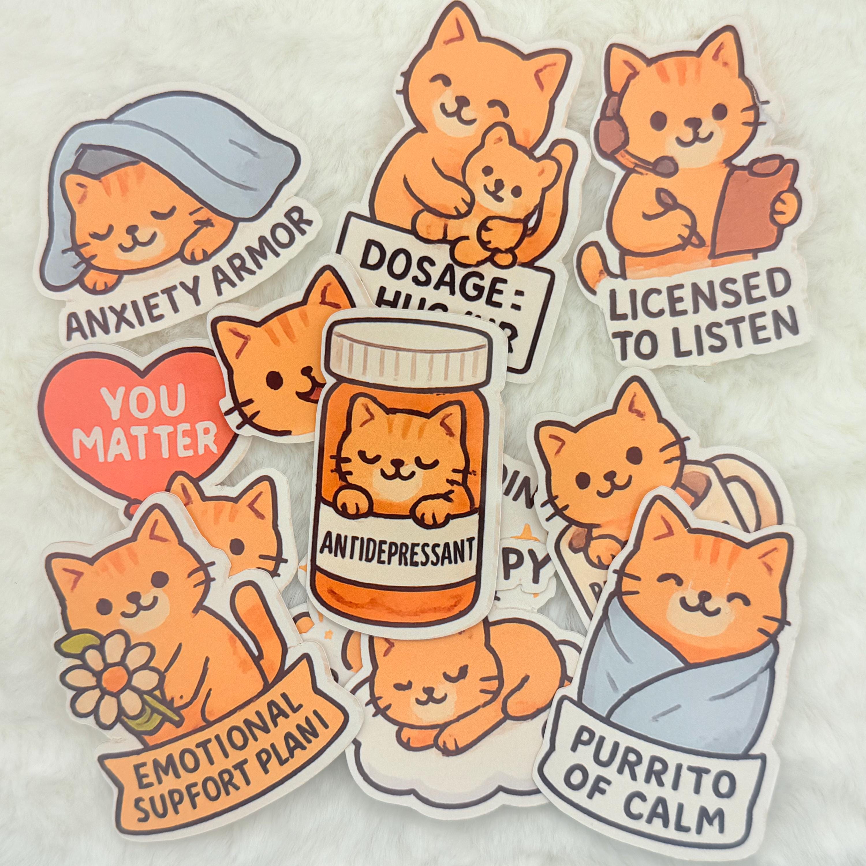 Support Sticker Emotional Support Cat Sticker Pack: Kawaii Mental Health Stickers - Etsy