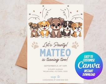 Bearbeitbare Hunde-Geburtstagseinladung, Welpe Party-Einladung, Lets Pawty Einladung, Tier-Geburtstag, Haustier-Party, sofortiger Download, druckbar
