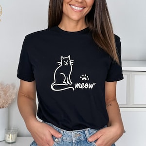 Cute Cat With Paw Meow Shirt, Funny Cat Tee, Cat Lover Gift, Cat Mom-Dad Shirt, Cat Owner Gifts, Cat Theme Shirt, Line Cat Shirt, Pet Lover