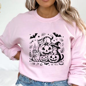 Witch Black Cat on Pumpkin Sweatshirt, Sweatshirt For Fall, Black Cat Sweatshirt, Halloween Black Cat Hoodie, Halloween Gifts for Cat Owner