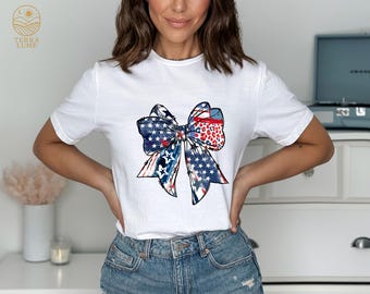 Coquette American Flag Bow Shirt, Patriotic 4th of July Tee, 250th Anniversary Gift