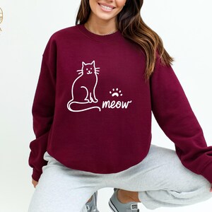 Cute Cat With Paw Meow Sweatshirt, Funny Cat Hoodie, Cat Lover Gift, Cat Mom-Dad Hoodie, Cat Owner Gifts, Cat Theme Hoodie, Line Cat Hoodie
