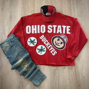 Ohio State Buckeye Cropped Sweater featuring Brutus Buckeye head