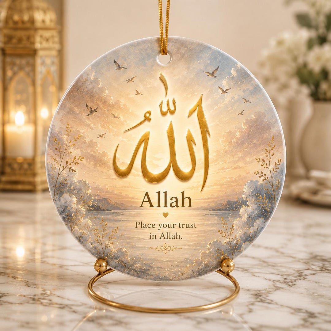Islamic Ornament Allah Calligraphy, Place Your Trust in Allah Gift ...
