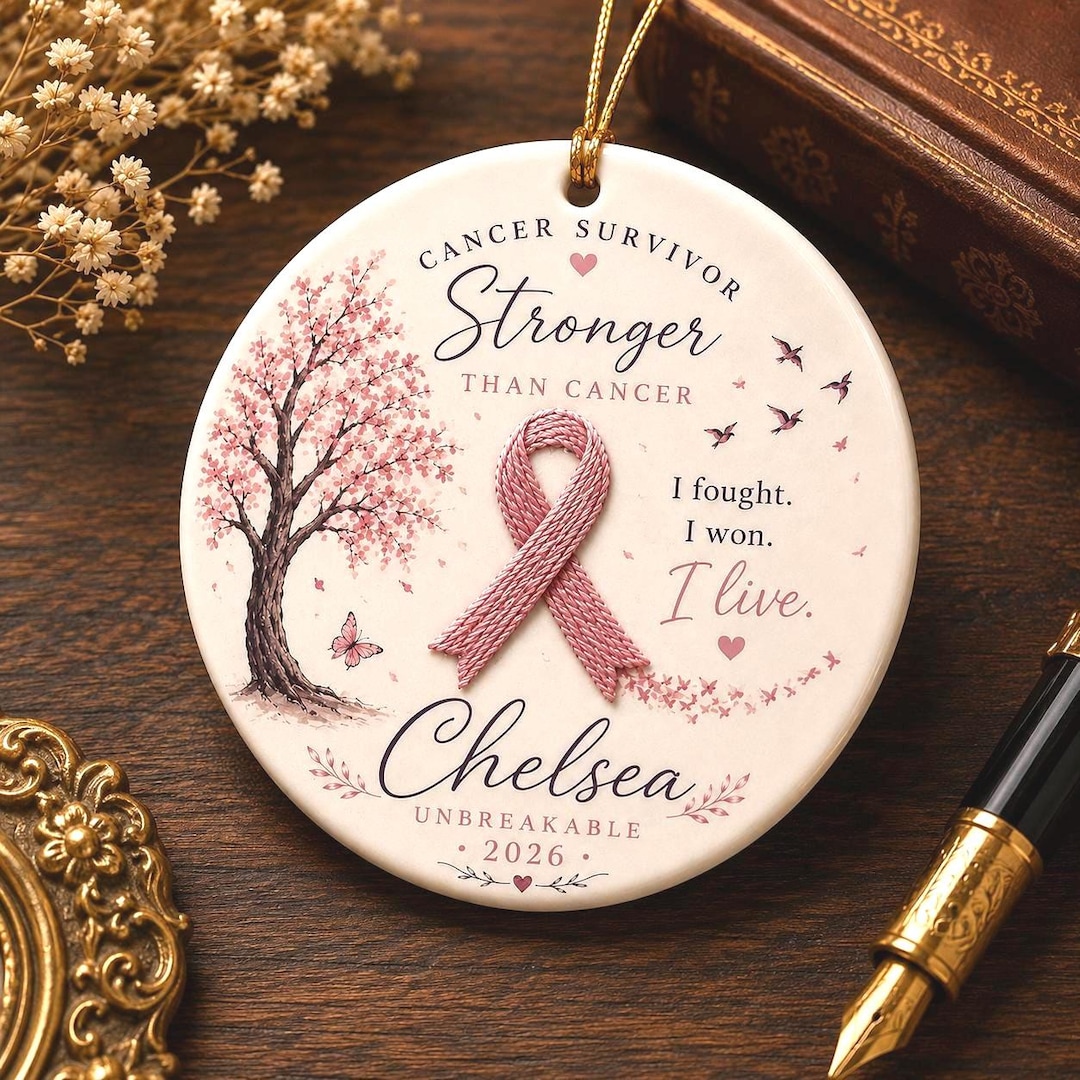 Breast Cancer Survivor Ornament, Embroidered Style Pink Ribbon Keepsake ...