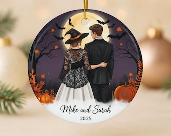 Halloween Couple Ornament, Spooky Wedding Gift, Custom Fall Engagement Keepsake, Personalized Gothic Couple Gift, Halloween Ornament 2026