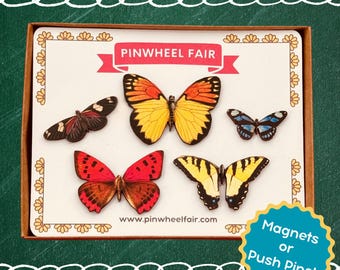 Boho Butterfly Push Pins Magnets | Antique Insect Wall Art | Antique Moth Push Pins | Handmade Natural Decor | Vintage Home Decor