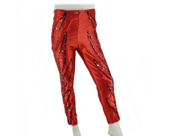 Red Leotard Pants with Sequins and Rhinestones, Fire Spinner, Trapeze Artist, Super Hero, Circus Performer FLAWED