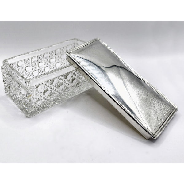 AJ Zimmerman Sterling and Glass Lidded Rectangle Container, Antique 1910-1920