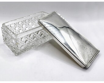 AJ Zimmerman Sterling and Glass Lidded Rectangle Container, Antique 1910-1920