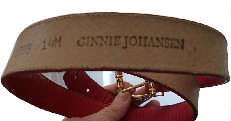 Vintage 1980s Ginnie Johansen Red Leather Belt Fits Waists 29 to 33 Inches Made in Spain