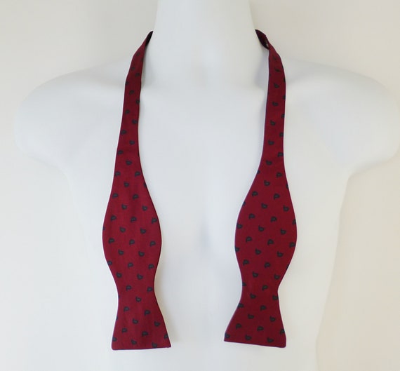 Perry Ellis Bow Tie, Maroon Silk, Vintage 1990s S… - image 1