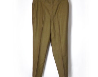 Dark Olive Pants, 34 x 30, Vintage Flat Front Slacks, High Waist, 1960s