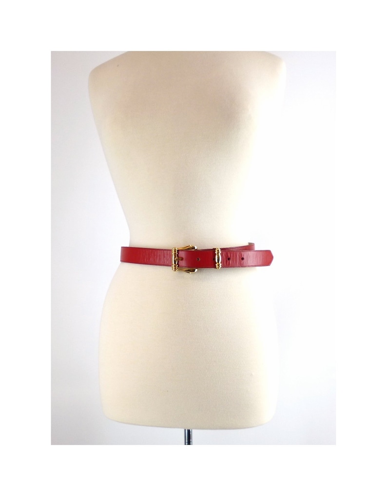 Vintage 1980s Ginnie Johansen Red Leather Belt Fits Waists 29 to 33 Inches Made in Spain
