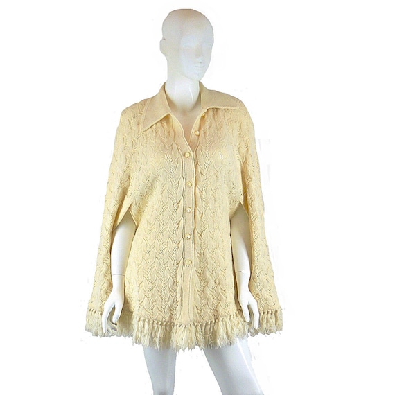 Cream Sweater Cape, Vintage Knitted Poncho, Cuddle