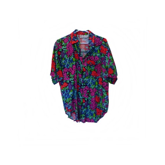 Oversized Camp Shirt, Bright Florals, Vintage 1980