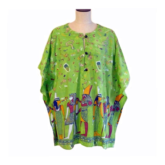 Egyptian Print Half Caftan, Bright Colors, Vintage