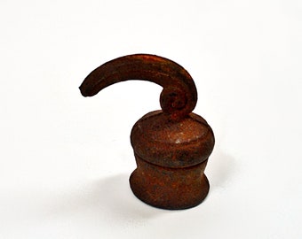 Rusted Steel Bell Shaped Cap with Hook, Cabinet Pull, Gate Handle