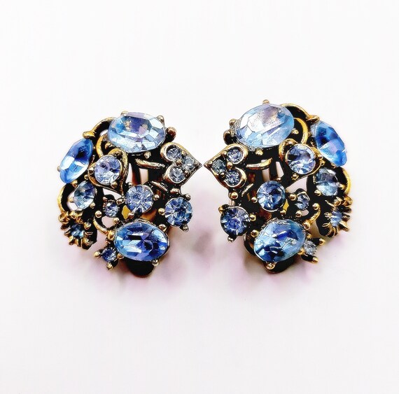 Vintage 1950s HOLLYCRAFT Blue Rhinestone Clip On … - image 5