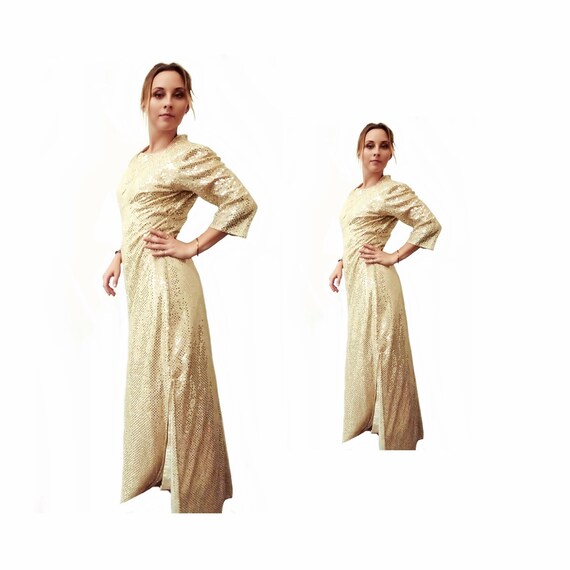 Gold Sparkle Maxi Dress, Vintage 1960s - 1970s, Si
