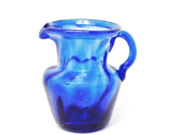 Avalos Tiny Blue Glass Pitcher 3 Inches Tall Handblown Creamer