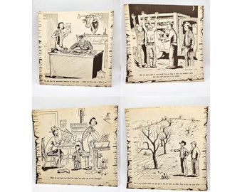Vintage Ace Reid Cowpokes Cartoons Set of Four  7x7 inches