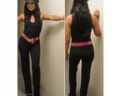 Black Catsuit Jumpsuit, Unitard Sexy Cutout, Vintage Leotard Size XS to Small