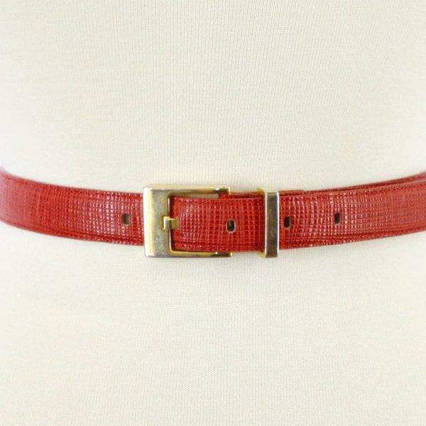 Red Leather Belt,  Vintage 1990s, Size Medium, Fits Waists 28-32 inches Nicole Miller Cherry Red