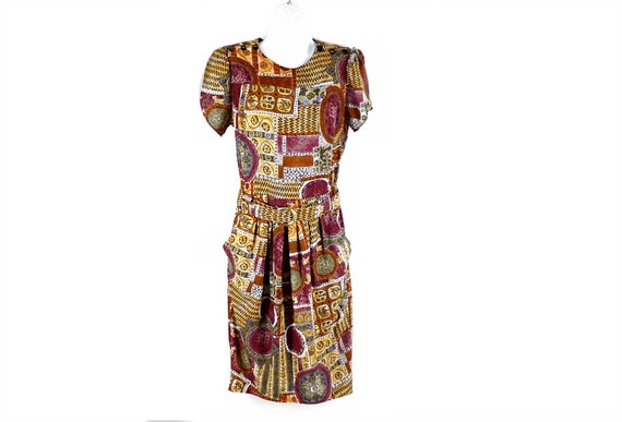 Vintage Tulip Dress 1980s Oversized All Over Large Print Floral Tulip Day Dress L