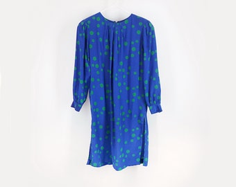 Liz Claiborne Silk Dress, Polka Dot Blue and Green, Petite